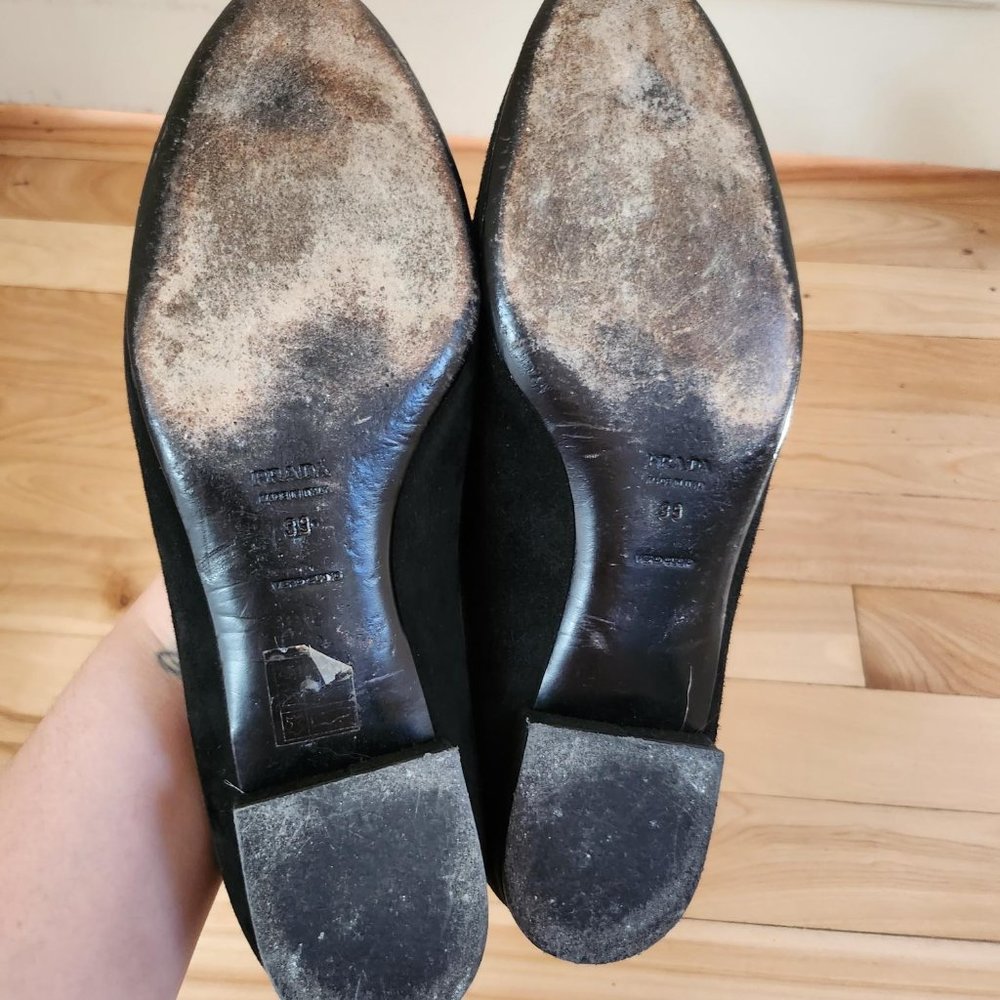 Prada - Black Suede Round-Toe Flats - Picture 8 of 8